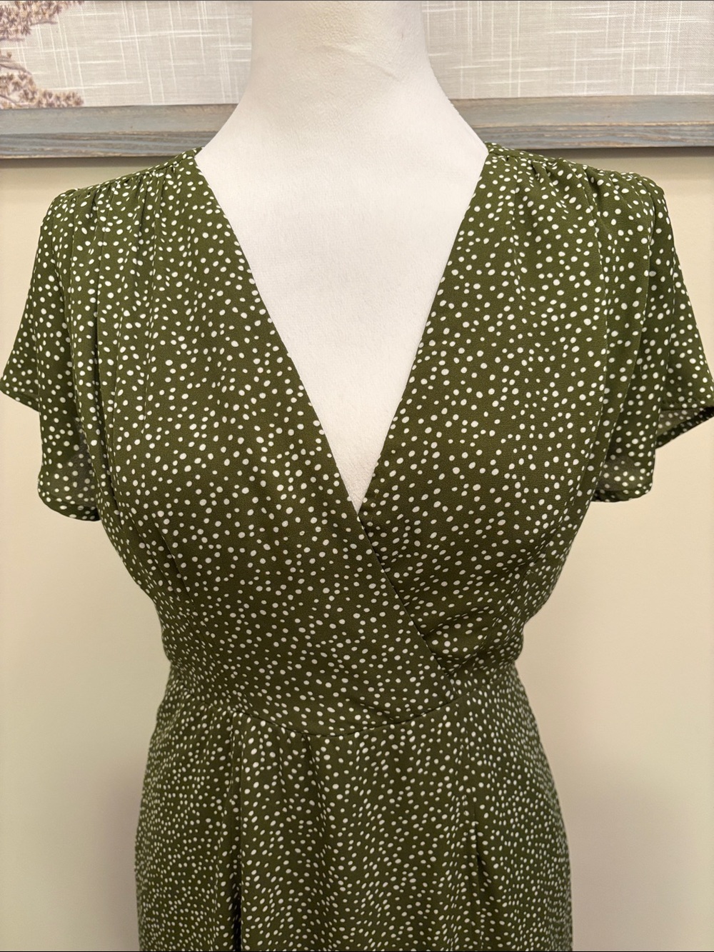 Blue Rain Green Polka Dot V-Neck Maxi Dress Size Small side zipper - Picture 3 of 16
